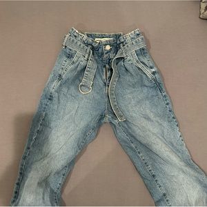 garage washed blue denim mom jeans